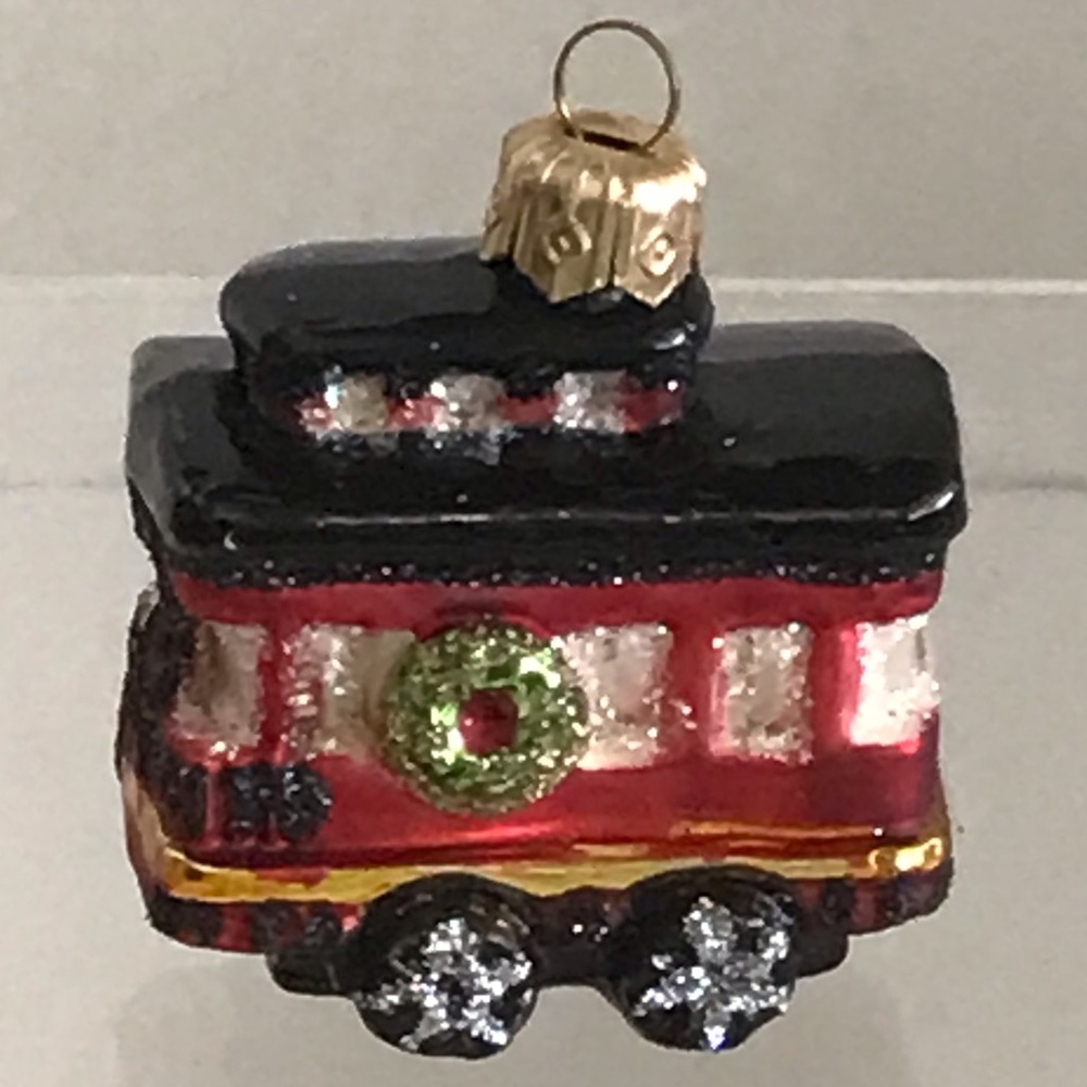 Hand Blown Glass Mini Train Christmas Ornament